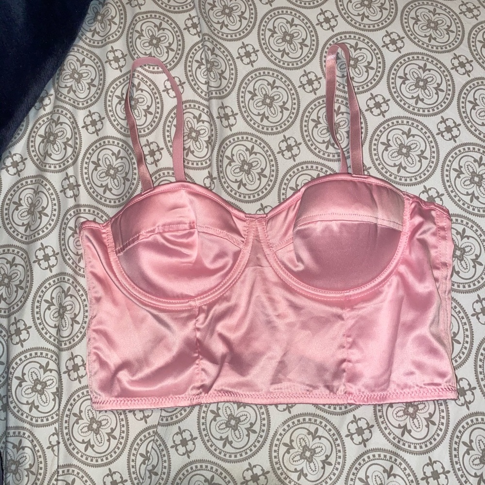 NEW Light Pink Corset Satin Top Shein